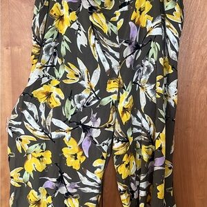 Kohl's Olive Wide-Leg Jumpsuit with Yellow & Lavender Floral Print